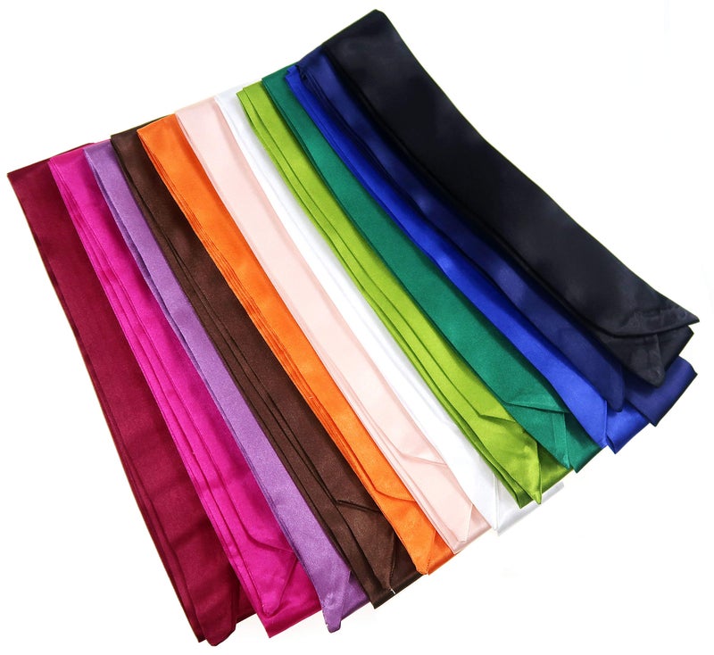 LilMents 12 Mixed Designs Satin Head Hair Handbag Handle Highlights Scarf Tie Lot (Solid Colors A) - Image 2